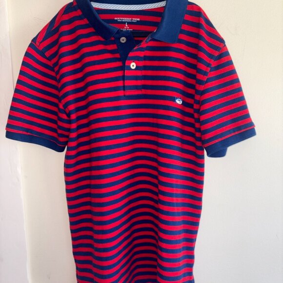 SOUTHERN TIDE BOYS RED BLUE STRIPE SHORT SLEEVE SKIPJACK POLO LIKE NEW  L - Picture 7 of 8